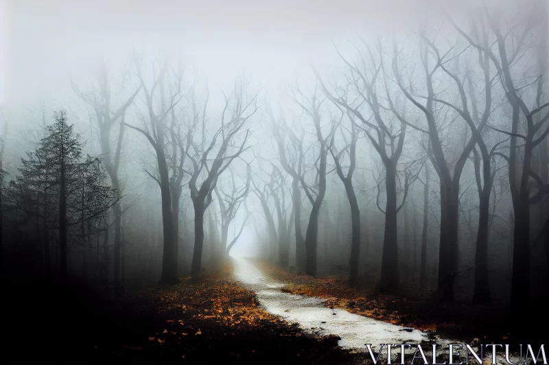 Mysterious Path through the Fog in a Treeless Forest AI Image