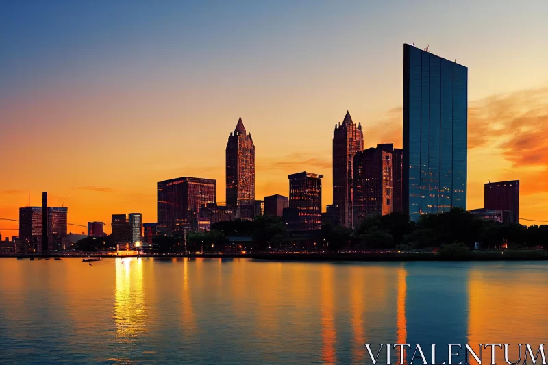 Spectacular Sunset Cityscape: Tranquil Serenity and Vibrant Backdrops AI Image