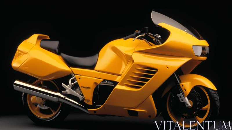 Yellow Motorcycle on Black Background - Fine Lines and Delicate Curves AI Image