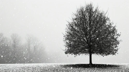 Snowy Field Tree: A Peaceful and Tranquil Scene
