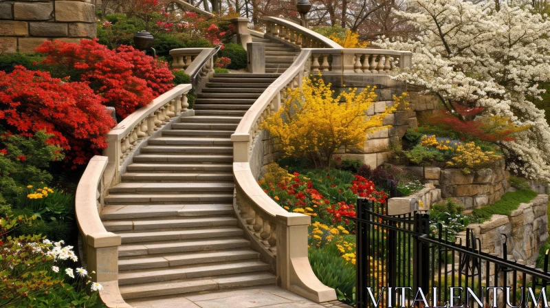 Stone Staircase in a Lush Garden - Beautiful and Serene AI Image