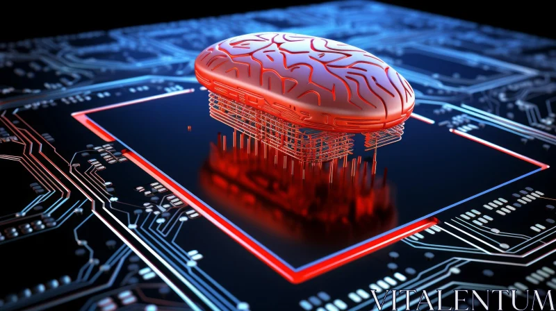 3D Brain on Circuit Board Illustration AI Image