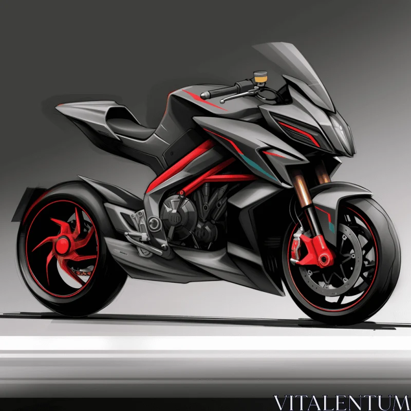 Black and Red Motorcycle with Luxurious Textures | Dynamic Sketching AI Image