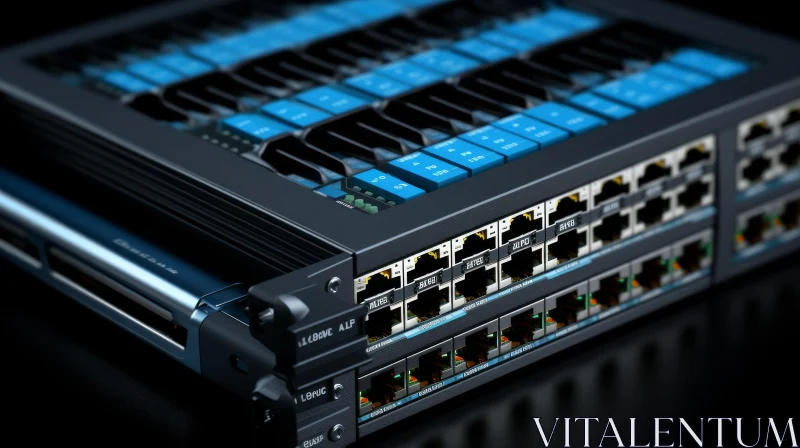 Black Network Switch with 24 Ethernet Ports - Technology Close-up AI Image