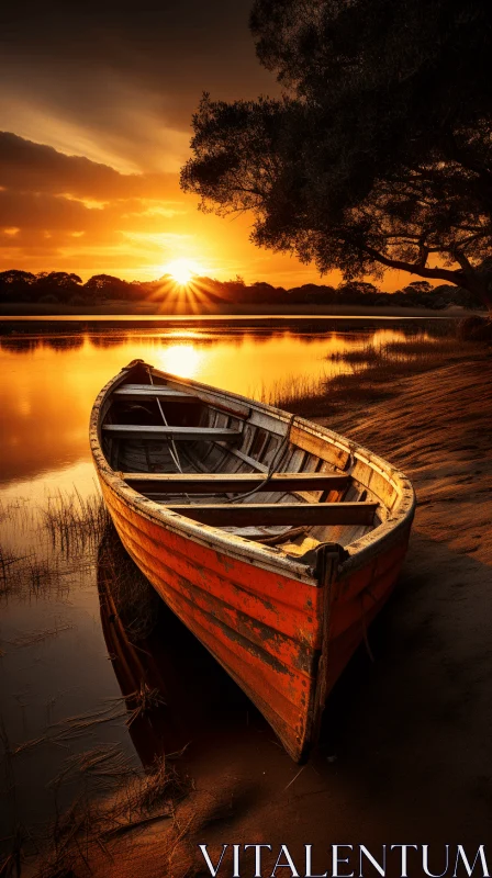 Boat on Shore at Sunset: A Captivating Australian Landscape AI Image