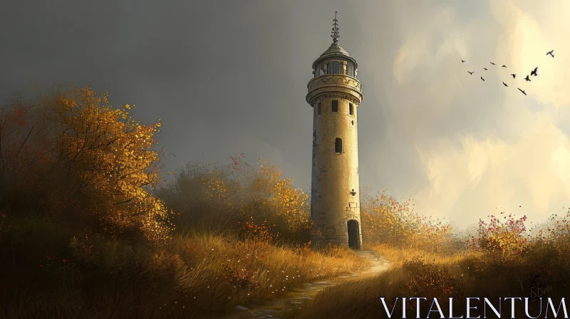 Lighthouse on a Hill: A Captivating Digital Painting AI Image