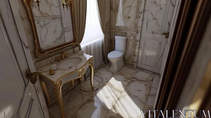 Luxurious Marble Bathroom with Golden Accents AI Image