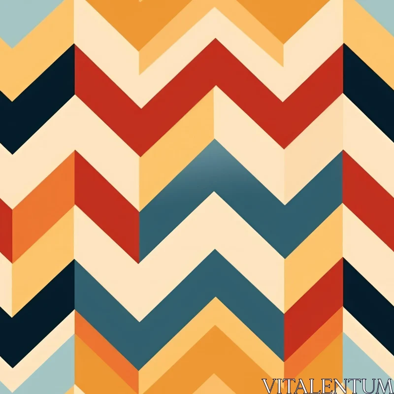 Retro Geometric Chevron Pattern in Blue, Orange, Red, Yellow AI Image