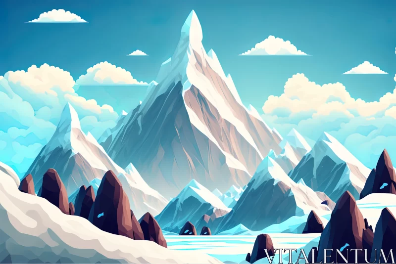 Snowy Mountain Scene in Digital Art Graphics AI Image