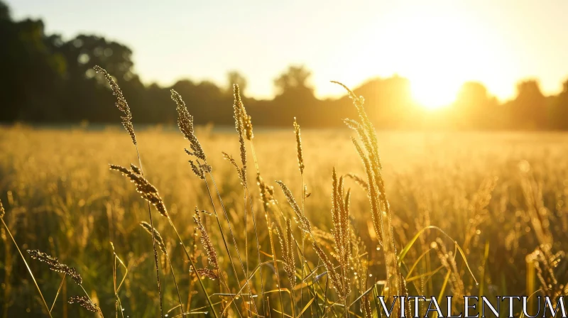 Sunset Over a Golden Wheat Field - Tranquil Nature Photography AI Image