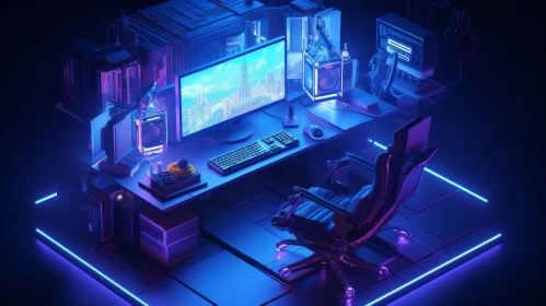 Futuristic 3D Gaming Room | Neon Lights | Computer Equipment