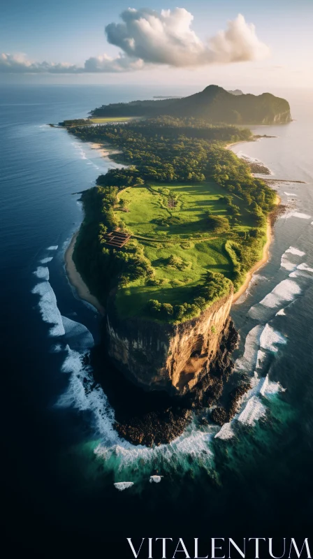 A Captivating Aerial View of a Golf Course Surrounded by the Ocean and Island AI Image