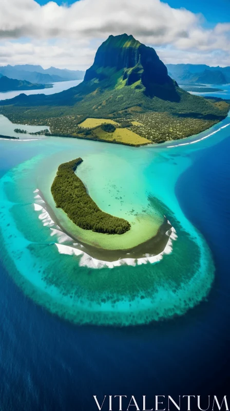 Aerial View of Tropical Island with Turquoise Water | Australian Landscape AI Image