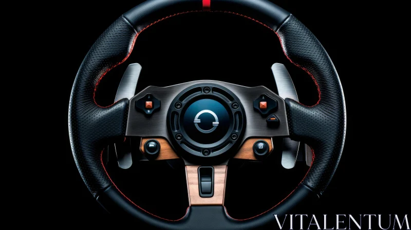 Black Leather Racing Steering Wheel with Red Stitching AI Image