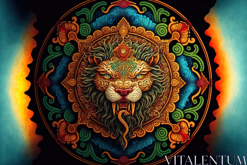 Captivating Lion Art: Geometric Design in Ornate Frame AI Image