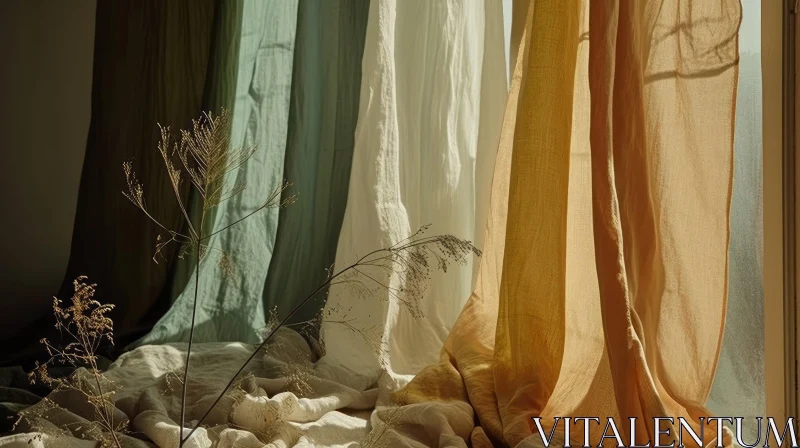 Captivating Still Life of Fabrics and Dried Plants | Intriguing Arrangement AI Image