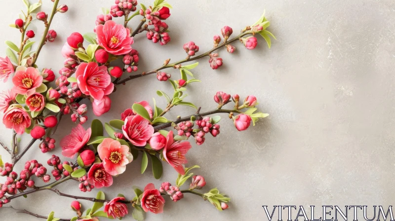 Delicate Blossoms: Captivating Image of Flowering Quince Branch AI Image