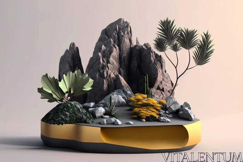 Exotic Flower Bed: 3D Model with Rocks and Flowers AI Image