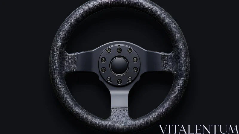 Luxurious Black Leather Steering Wheel Close-Up AI Image