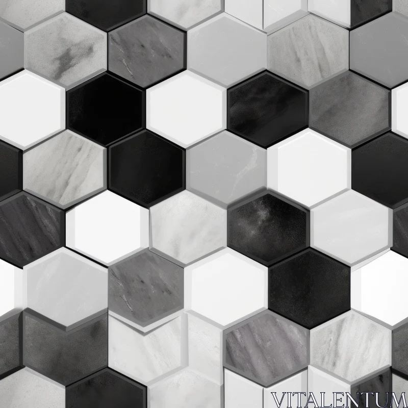Monochrome Marble Hexagon Tiles Pattern AI Image