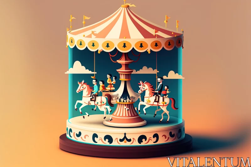 Whimsical Carousel Illustration in Modern Style | Playful Art AI Image