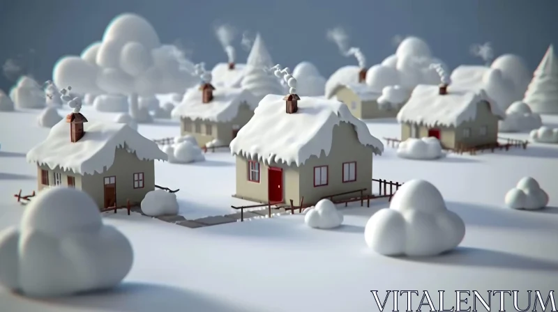 Winter Village 3D Rendering | Peaceful and Serene Scene AI Image