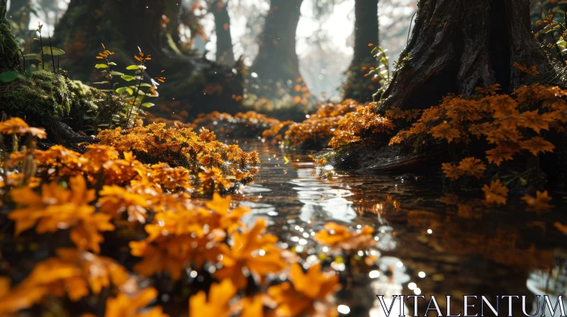 Captivating Autumn Forest Landscape: Majestic Trees and Vibrant Colors AI Image