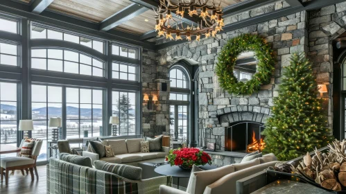 Cozy Rustic Living Room Decorated for Christmas