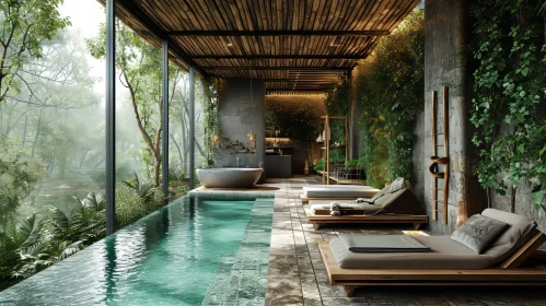 Modern Luxury House with Pool in Lush Jungle - 3D Rendering