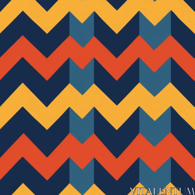 Retro Geometric Chevrons Seamless Pattern in Orange, Red, Blue, and Yellow AI Image