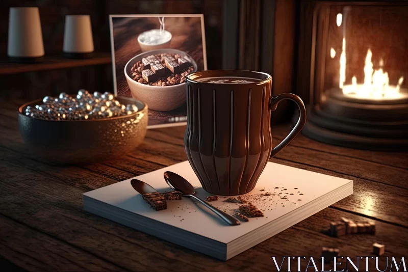 Surrealistic 3D Model of Hawaiian Chocolate Mug on Wooden Table AI Image