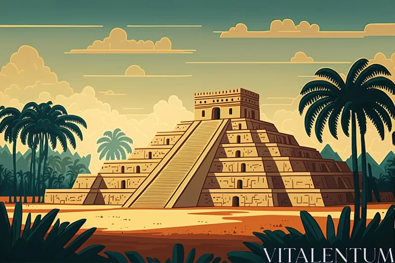 Chichen Itza Illustration: Lively Mayan Pyramids in Jungle AI Image