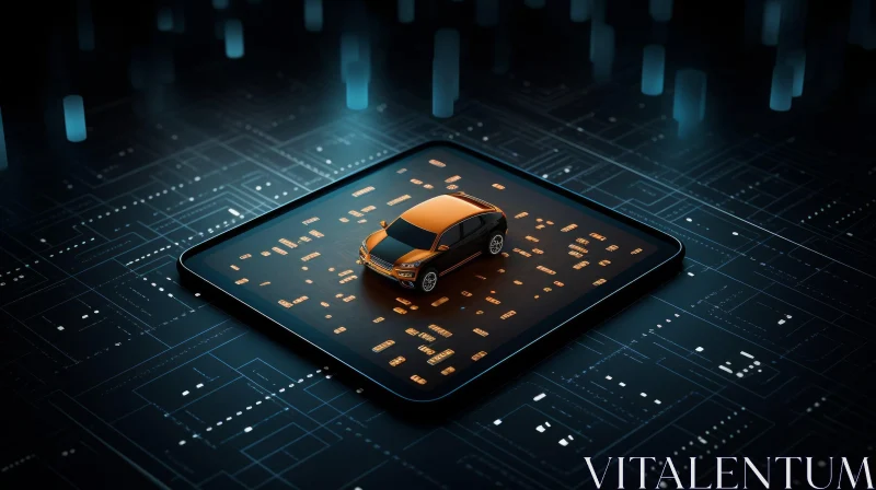 Futuristic 3D Car on Circuit Board - High-Tech Image AI Image