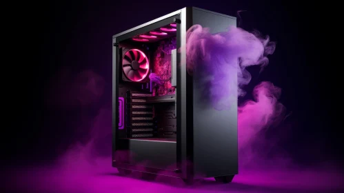 Futuristic Black Computer Case with Pink and Purple Lights
