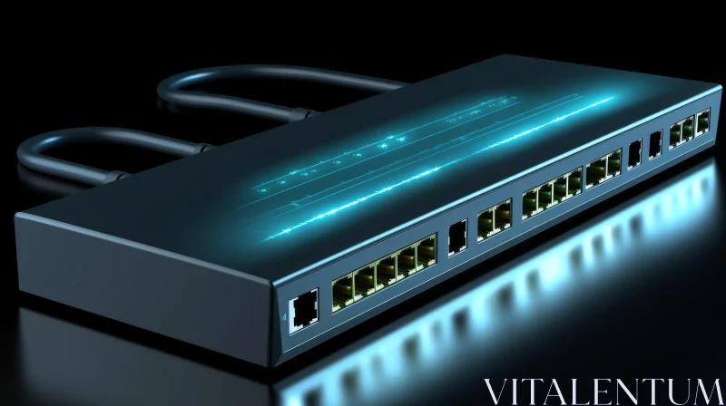 Modern Network Switch with Blue Glowing Lights | Dark Background AI Image