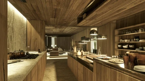 Modern Wooden Kitchen with Spacious Design and Elegant Art Pieces