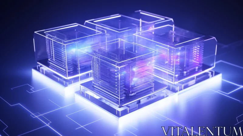 Quantum Computer 3D Illustration: Glowing Qubits Setup AI Image