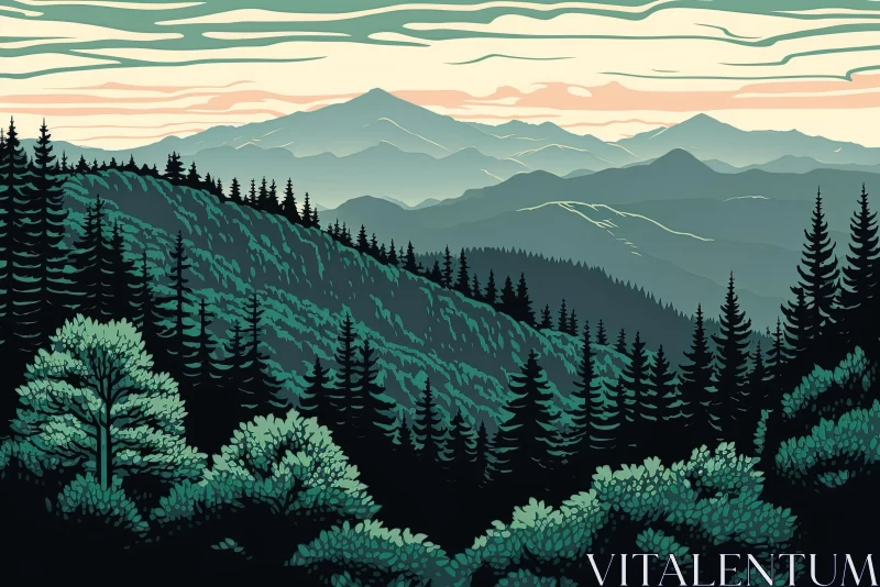AI ART Serene Forest in Majestic Mountains: Captivating Illustration