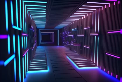 Twisted and Futuristic Fluorescent Colored Corridor | 3D Rendering