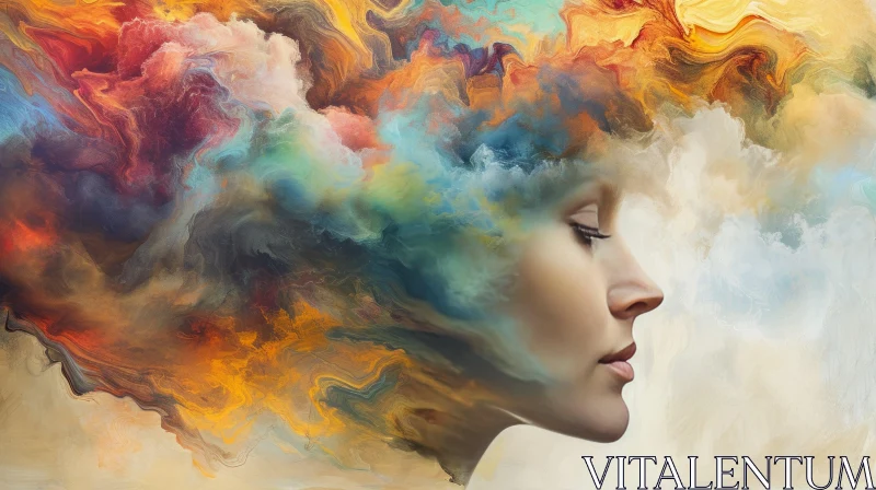 Colorful Painting of a Serene Woman's Face AI Image