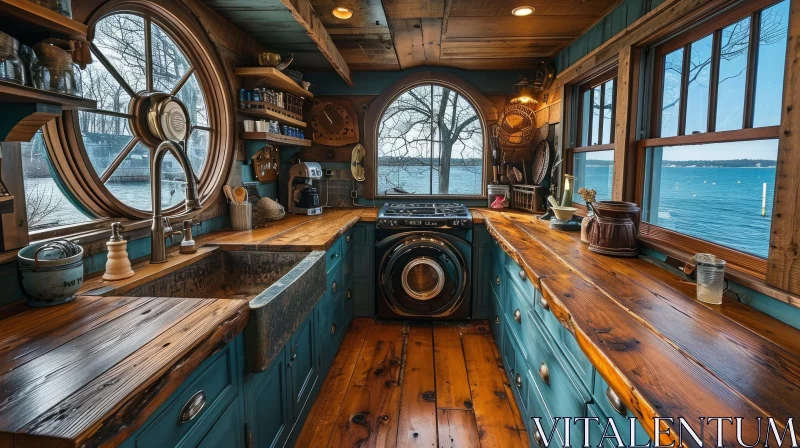 Cozy Rustic Kitchen with Lake View AI Image