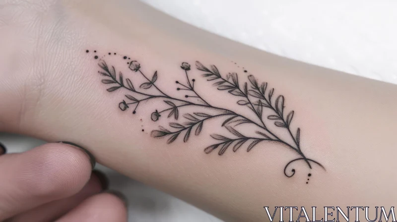 Exquisite Floral Tattoo: Delicate Design on a Woman's Wrist AI Image