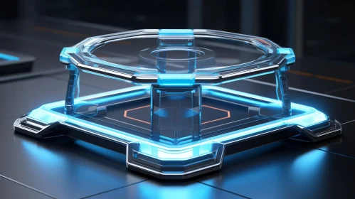 Futuristic 3D Rendering of Glass Podium with Blue Lights