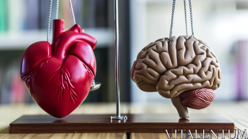 The Delicate Balance of Heart and Brain on a Wooden Scale AI Image