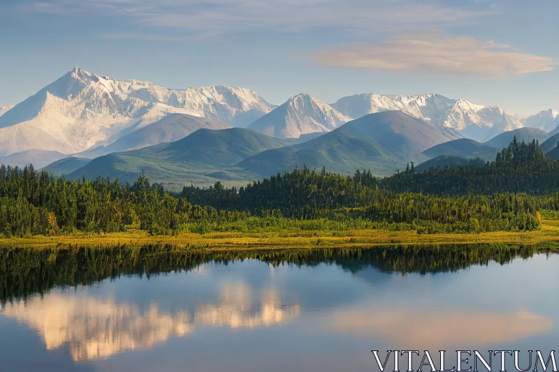 Alaska Mountain Peaks Reflected in a Lake | Serene Nature Scene AI Image