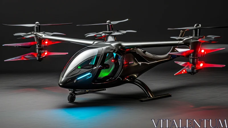 AI ART Sleek Black and Silver eVTOL Aircraft with Futuristic Design
