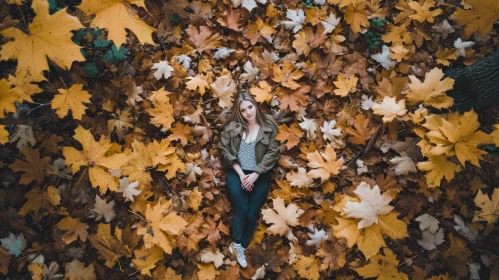 Stunning Portrait of a Smiling Woman on a Bed of Fallen Leaves