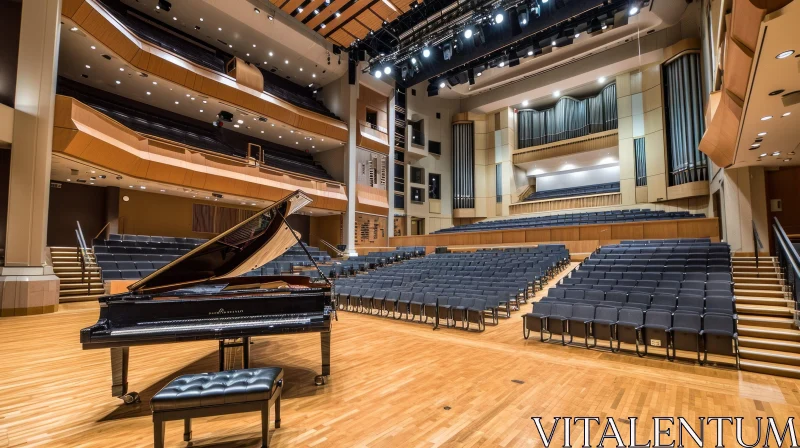 Enchanting Concert Hall with Grand Piano on Wooden Stage AI Image