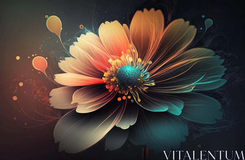Enchanting Digital Flower: Vibrant Colors and Hyper-Realistic Details AI Image
