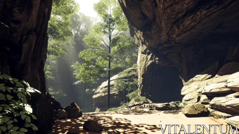 Enigmatic Cave Entrance: A Captivating Nature Landscape AI Image
